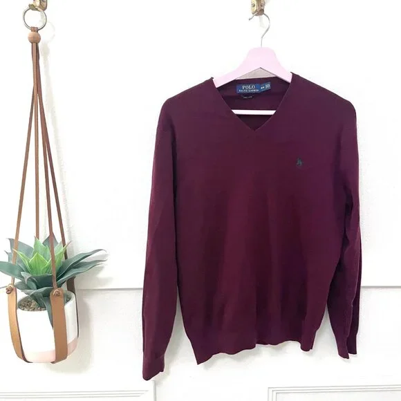 Polo Ralph Lauren Men’s Burgundy Pima Cotton V-Neck Sweater Size M - Picture 2 of 6